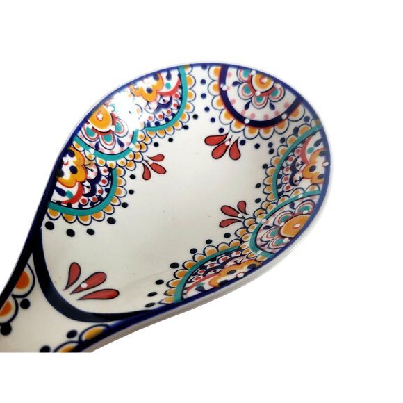 Dash Of That Ceramic Spoon Rest White Floral Design Large Ladle Size Earthenware - Picture 2 of 10